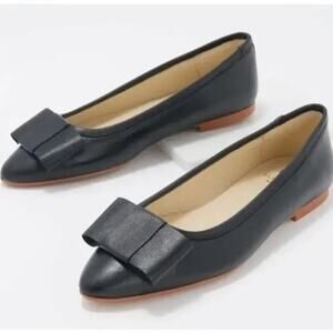 BluBlonc Maya Black Leather Pointed-Toe Bow Flats Size 36 US 6
